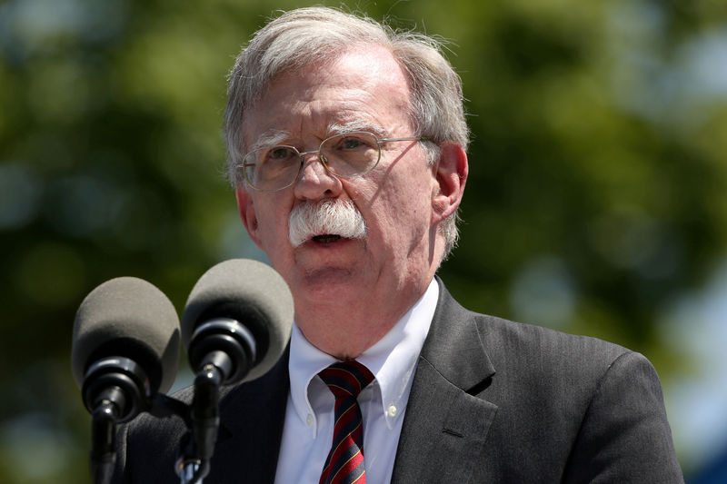 © Reuters. FILE PHOTO: U.S. National Security Advisor John Bolton speaks during a graduation ceremony at the U.S. Coast Guard Academy in New London