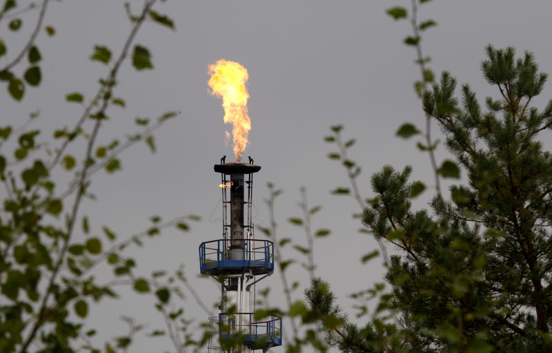 © Reuters. Газовый факел на Мозырском НПЗ на трубопроводе Дружба в Белоруссии