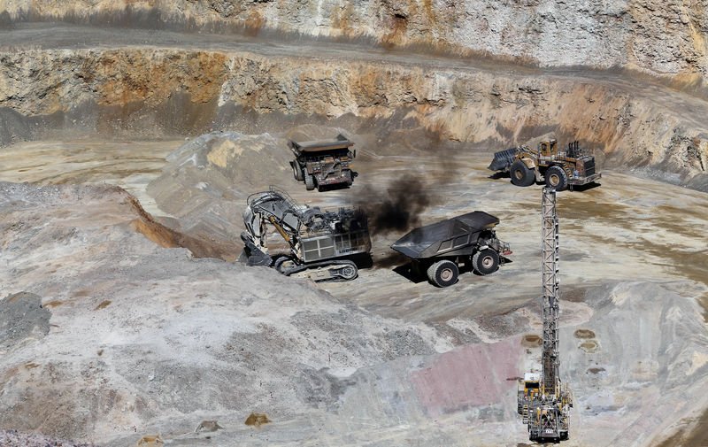 © Reuters. FILE PHOTO: Dump trucks and bulldozers operate at Barrick Gold Corp's Veladero gold mine in Argentina's San Juan province