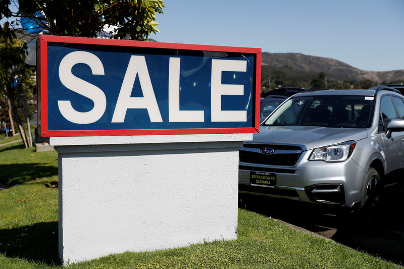 © Reuters. FILE PHOTO: A sale sign is seen at car dealer Serramonte Subaru in Colma, California