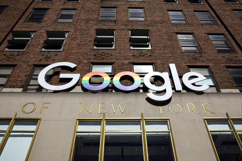 © Reuters. The Google logo is displayed outside the company offices in New York