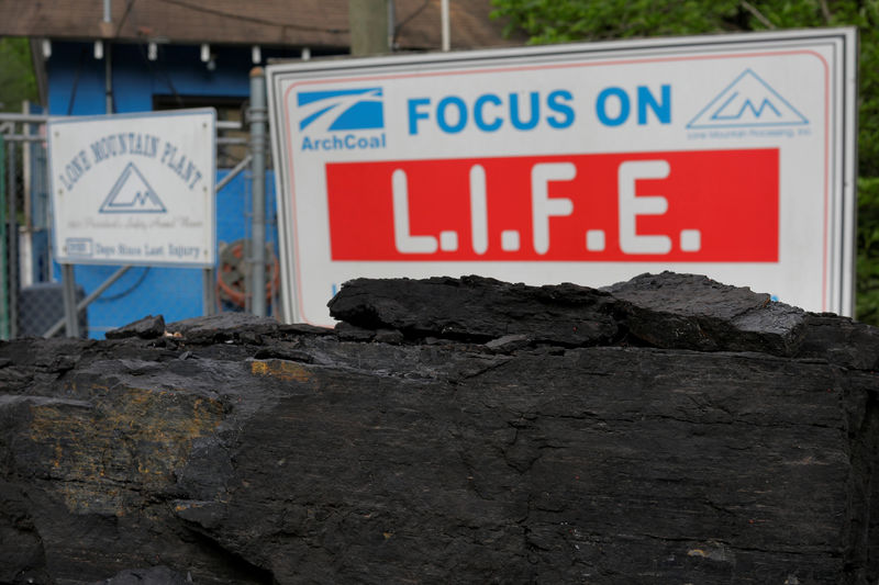 © Reuters. A piece of coal is displayed outside the Lone Mountain Processing coal mine in St. Charles, Virginia