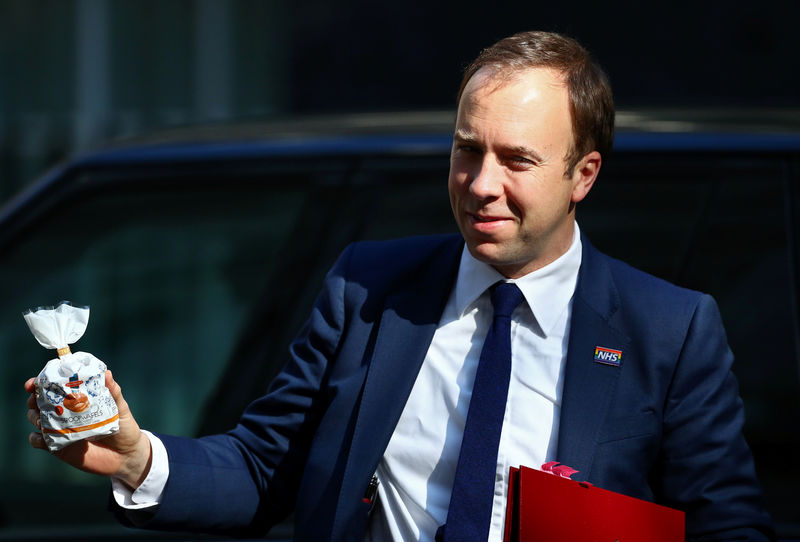 © Reuters. Britain's Secretary of State for Health Matt Hancock is seen outside Downing Street, as uncertainty over Brexit continues, in London