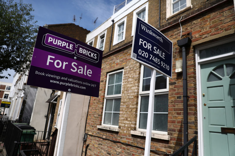 © Reuters. Estate agent boards are displayed outside a property in London