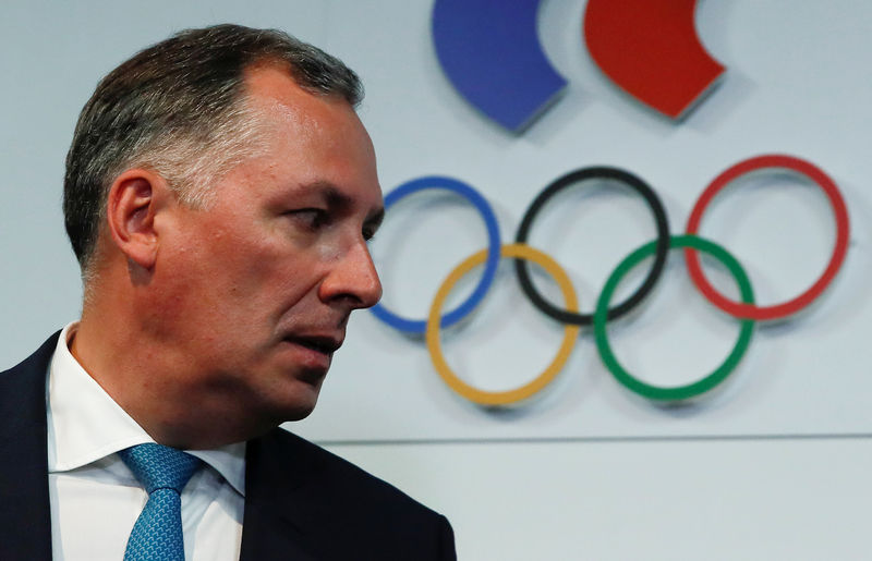 © Reuters. FILE PHOTO: Newly elected president of the Russian Olympic Committee Pozdnyakov arrives for a news conference followig a meeting of the committee in Moscow