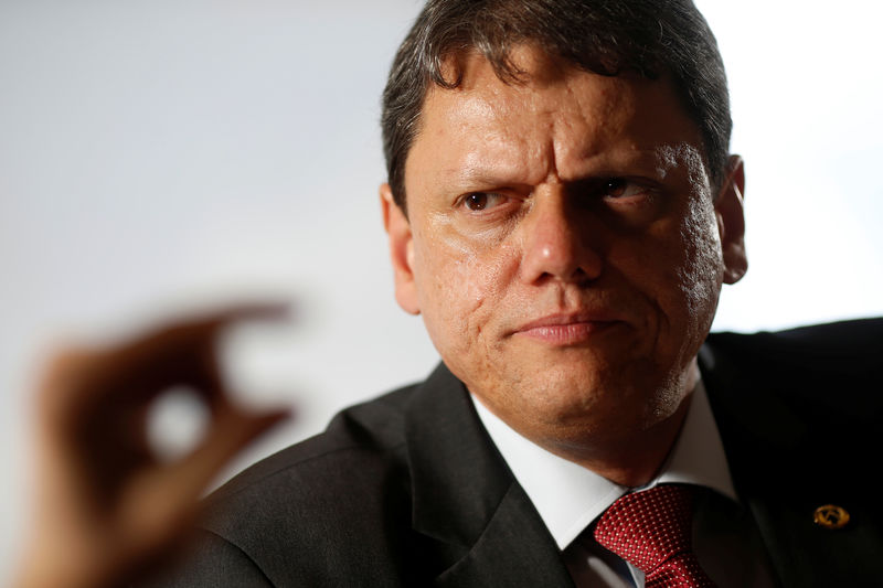 © Reuters. Brazil's Infrastructure Minister Tarcisio Gomes de Freitas attends an interview with Reuters in Brasilia
