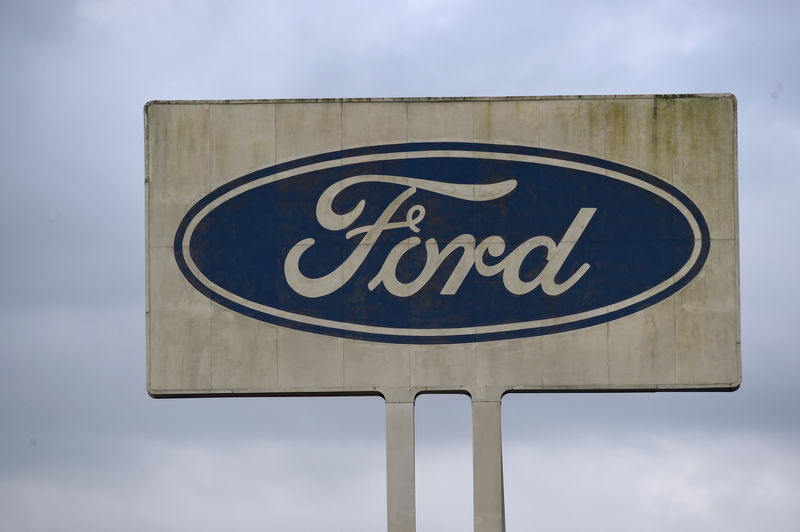 © Reuters. FILE PHOTO: A view of the Ford sign at the engine plant at Bridgend