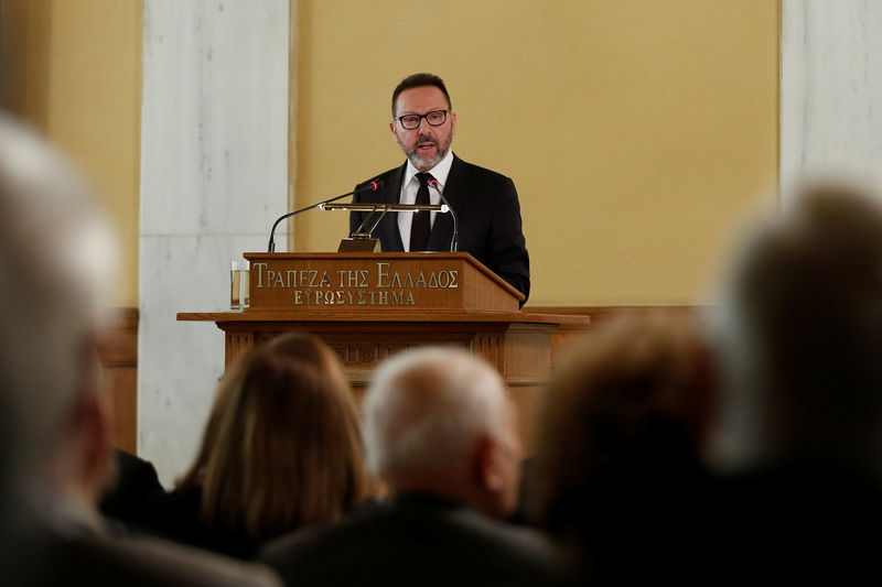 © Reuters. Bank of Greece Governor Yannis Stournaras speaks during the annual meeting of the bank's shareholders in Athens