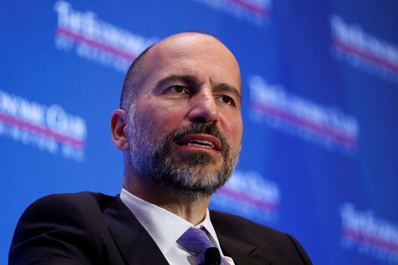 © Reuters. Uber CEO Dara Khosrowshahi speaks at the The Economic Club of Washington in Washington D.C., U.S.