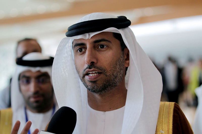 © Reuters. FILE PHOTO: UAE Energy Minister Suhail bin Mohammed al-Mazroui talks to reporters during the 15th International Energy Forum Ministerial (IEF15) in Algiers