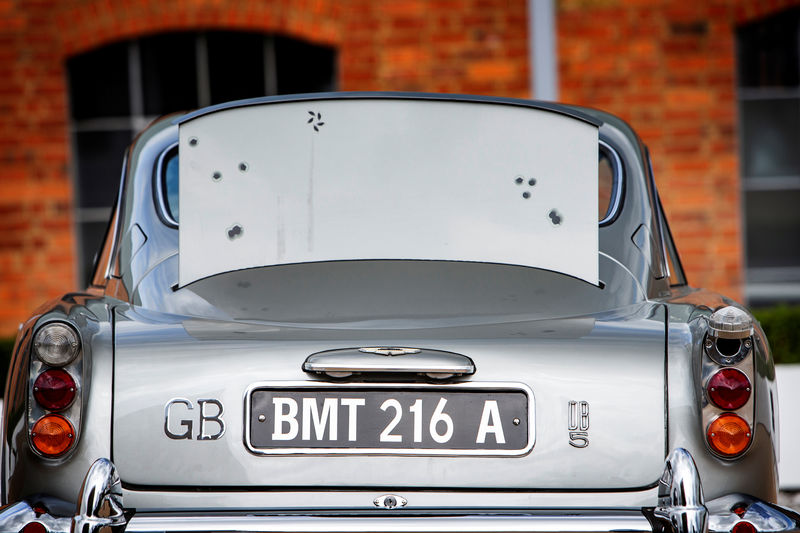 © Reuters. Handout photo of the detail of an original Aston Martin DB5 James Bond car