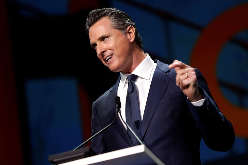 © Reuters. California's Governor Gavin Newsom speaks during the California Democratic Convention in San Francisco