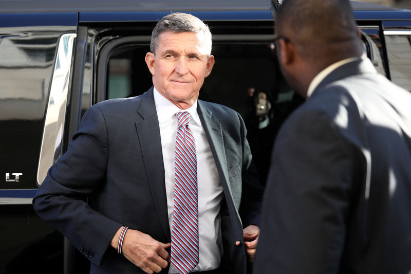 © Reuters. Former national security adviser Flynn arrives for sentencing hearing at U.S. District Court in Washington