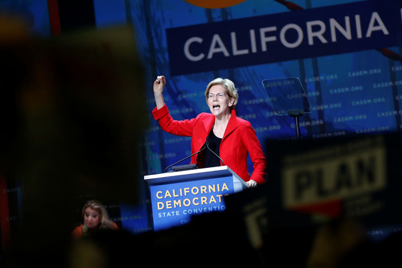 © Reuters. Democratic presidential candidate and U.S. Senator Elizabeth Warren (D-MA) speaks during the California Democratic Convention in San Francisco