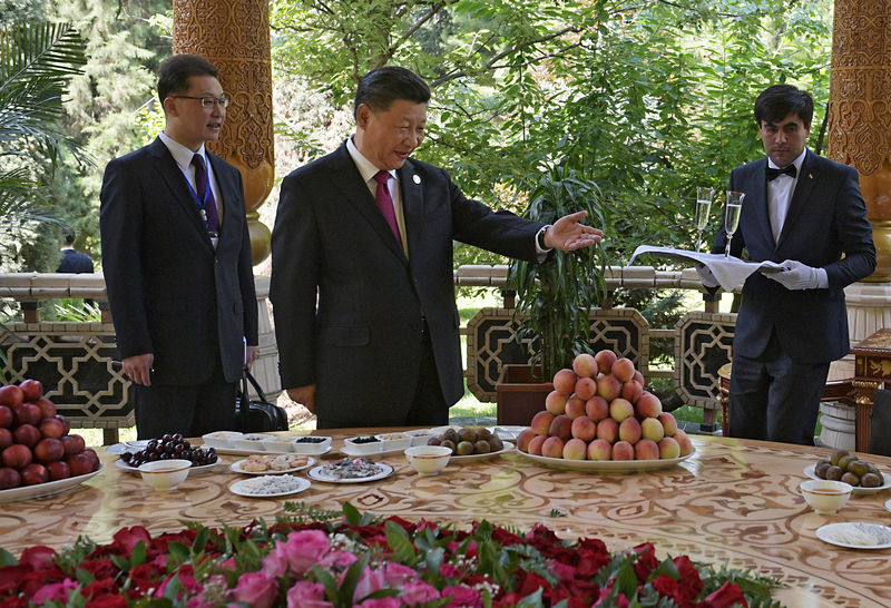 © Reuters. Chinese President Xi Jinping attends a meeting with Russian President Vladimir Putin in Dushanbe