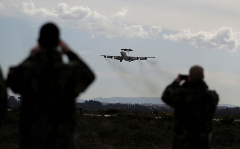 © Reuters. FILE PHOTO: A NATO AWACS (Airborne Warning and Control Systems) aircraft approaches to the Air Base number 5 during the Real Thaw 2018 exercise in Monte Real