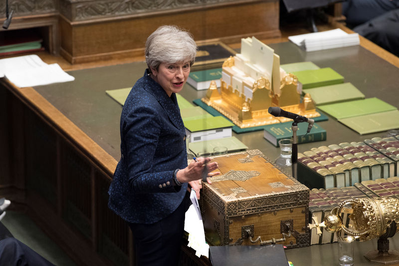 © Reuters. Britain's PM May speaks at the House of Commons in London