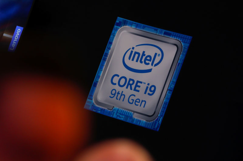 © Reuters. An Intel computer cup logo is shown during opening day of E3, the annual video games expo revealing the latest in gaming software and hardware in Los Angeles