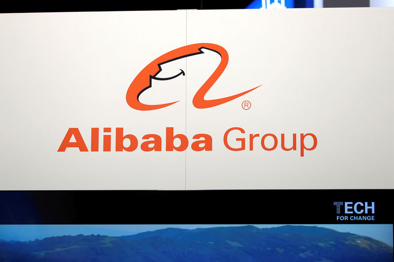 © Reuters. FILE PHOTO: Logo of Alibaba group is seen at VivaTech fair in Paris