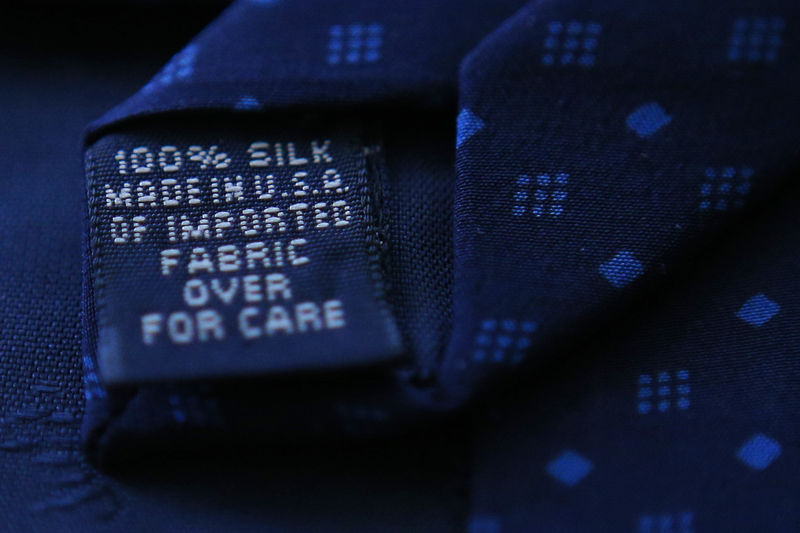 © Reuters. FILE PHOTO: A "Made in USA" label is pictured on the back of a tie Medford