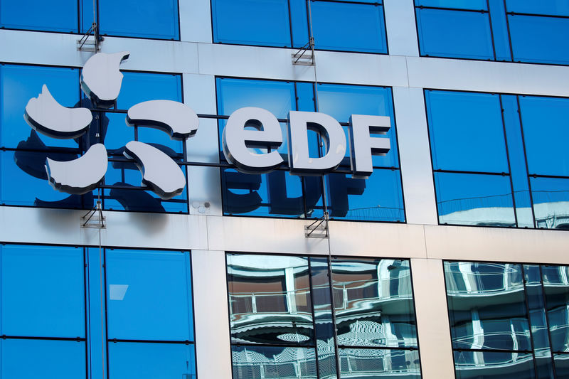 © Reuters. FILE PHOTO: The logo of EDF is seen on the French state-controlled utility EDF's headquarters in Paris