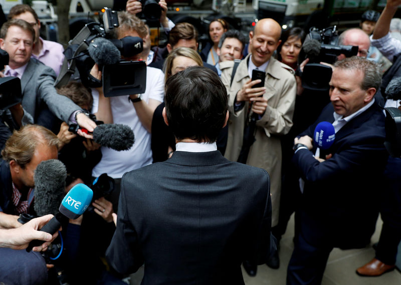 © Reuters. PM hopeful Rory Stewart emerges from TV studios in Westminster, London