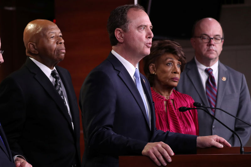 © Reuters. FILE PHOTO - House Democratic chairs overseeing Trump investigations speak to reporters on Capitol Hill in Washington