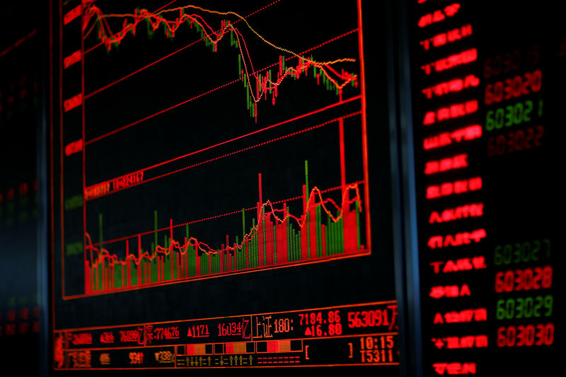 © Reuters. FILE PHOTO: A digital board displays stock information at a brokerage office in Beijing