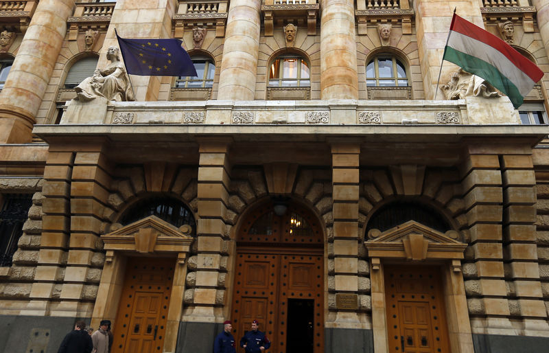 © Reuters. A view of the entrance to the National Bank of Hungary building in Budapest