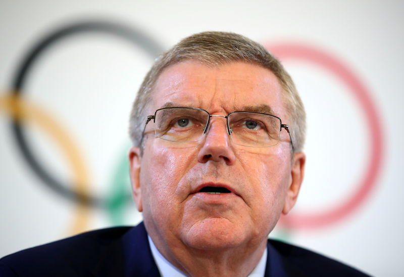 © Reuters. Bach President of the IOC attends a news conference after an Executive Board meeting in Lausanne