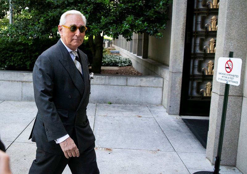 © Reuters. FILE PHOTO: Roger Stone arrives for a hearing at U.S. District Court in Washington