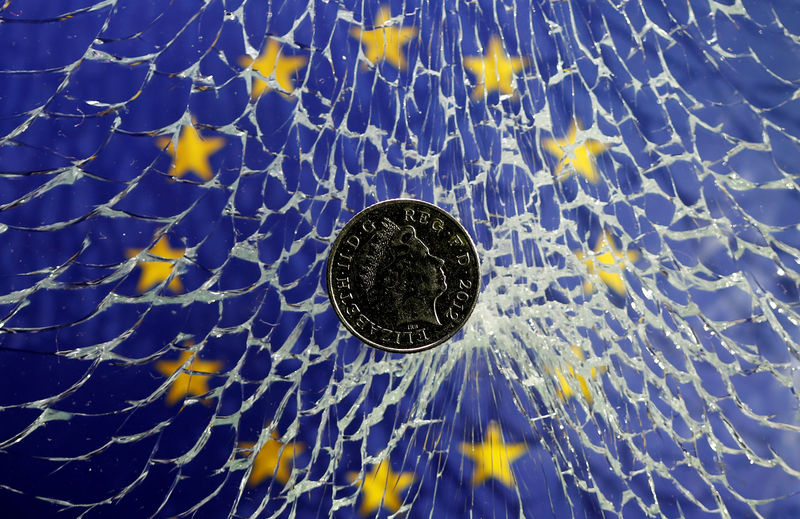 © Reuters. FILE PHOTO: A pound coin is placed on broken glass and EU flag in this illustration picture