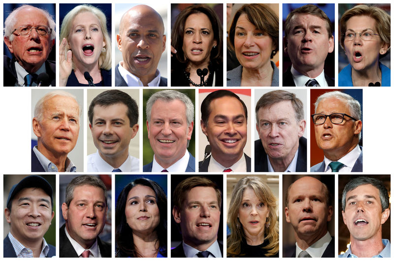 © Reuters. FILE PHOTO: Twenty 2020 Democratic presidential candidates who will participate in the party's first debate in Miami later this month