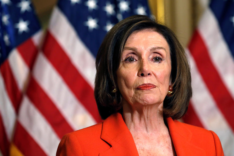 © Reuters. House Speaker Nancy Pelosi declines questions from journalists about Iran