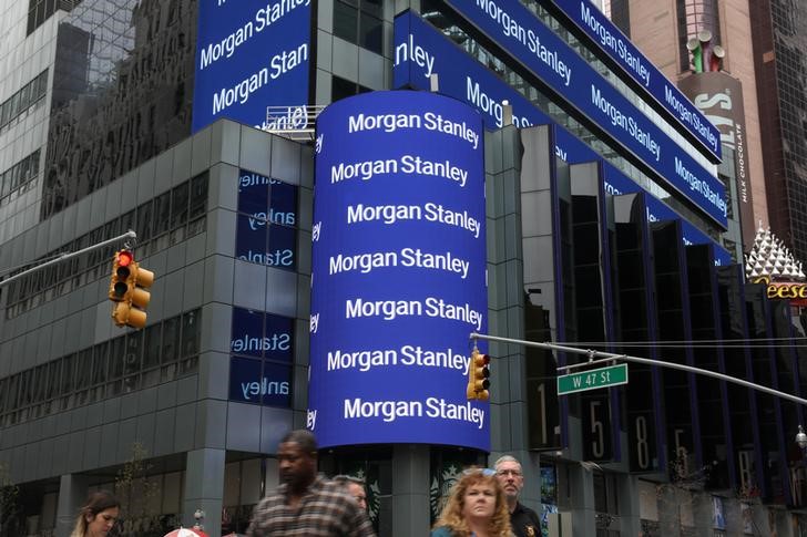 © Reuters. FILE PHOTO: The corporate logo of financial firm Morgan Stanley is pictured on the company's world headquarters in New York