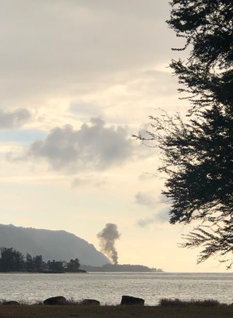 © Reuters. Plume of smoke rises after plane crash in Haleiwa, Hawaii