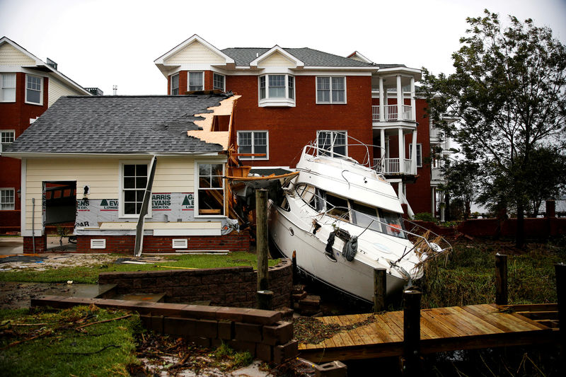 © Reuters. FILE PHOTO: Boat sits in backyard after Hurricane Florence in New Bern, North Carolina