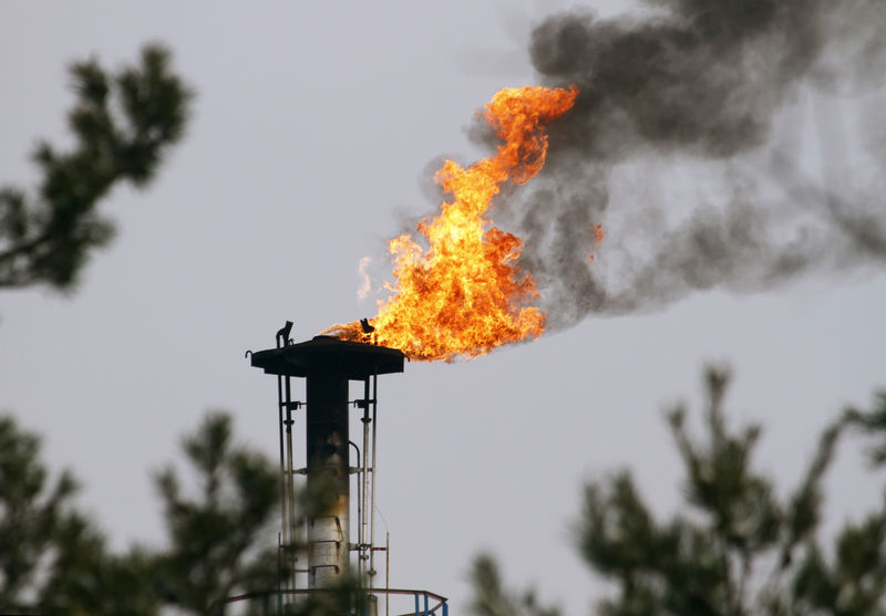 © Reuters. Газовый факел на Мозырском НПЗ на нефтепроводе Дружба в Белоруссии