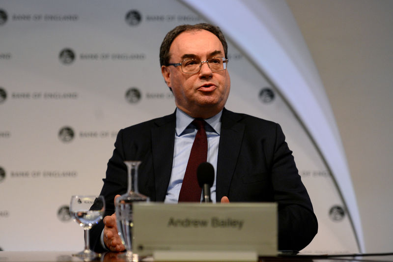 © Reuters. FILE PHOTO: Financial Conduct Authority Chief Executive Andrew Bailey speaks at a Bank of England press conference