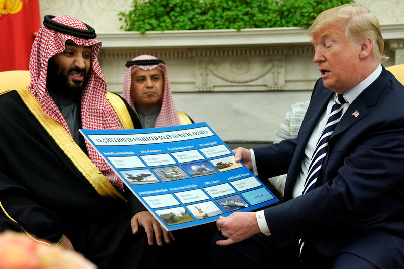 © Reuters. FILE PHOTO - Trump welcomes Saudi Arabia's Crown Prince Mohammed bin Salman in the Oval Office at the White House in Washington