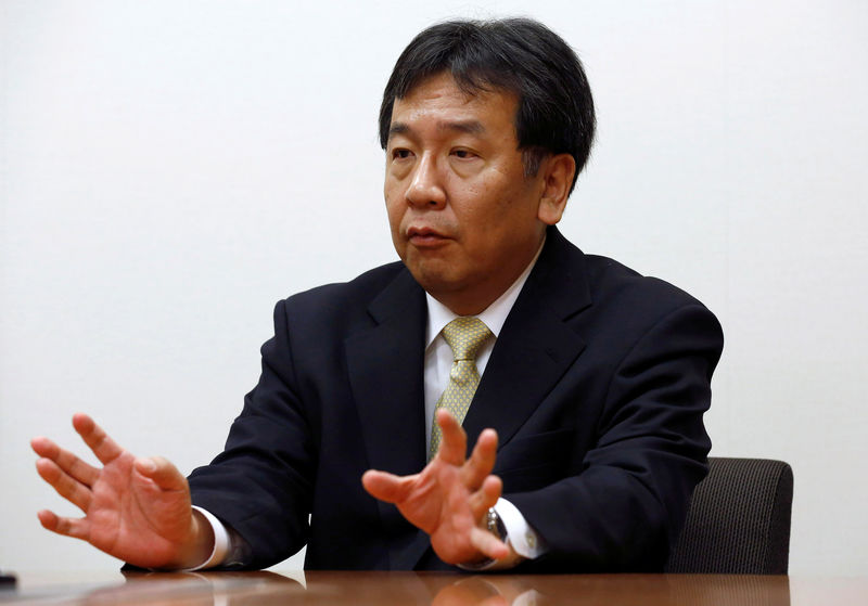 © Reuters. FILE PHOTO: Constitutional Democratic Party of Japan (CDPJ) leader Yukio Edano speaks during an interview with Reuters in Tokyo