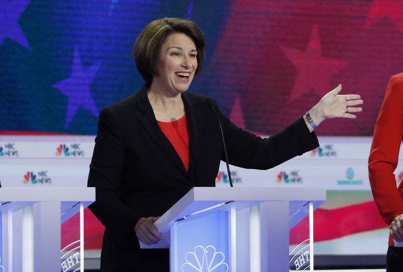 © Reuters. Senator Amy Klobuchar speaks at the first U.S. 2020 presidential election Democratic candidates debate in Miami, Florida, U.S.,