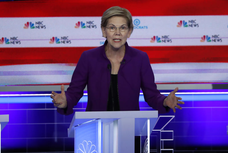 © Reuters. Senator Warren speaks at the first U.S. 2020 presidential election Democratic candidates debate in Miami, Florida, U.S.,