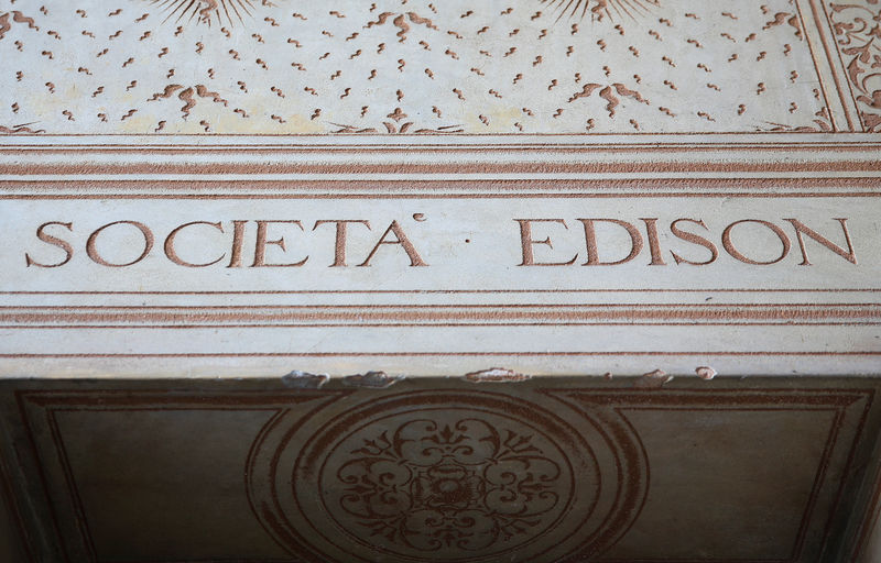 © Reuters. FILE PHOTO: An engraving on the wall writing Societa' Edison (Edison Company), is seen on the wall at the hydroelectric power plant "Carlo Esterle" of the Edison Energy near Milan