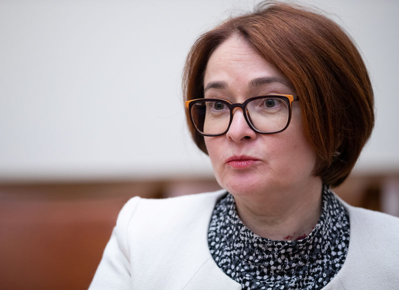 © Reuters. Russian Central Bank Governor Nabiullina speaks during an interview in Moscow