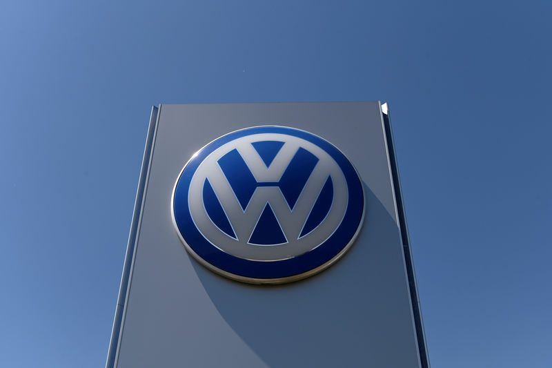© Reuters. FILE PHOTO: The logo of Volkswagen is seen in front of its plant, in Bratislava