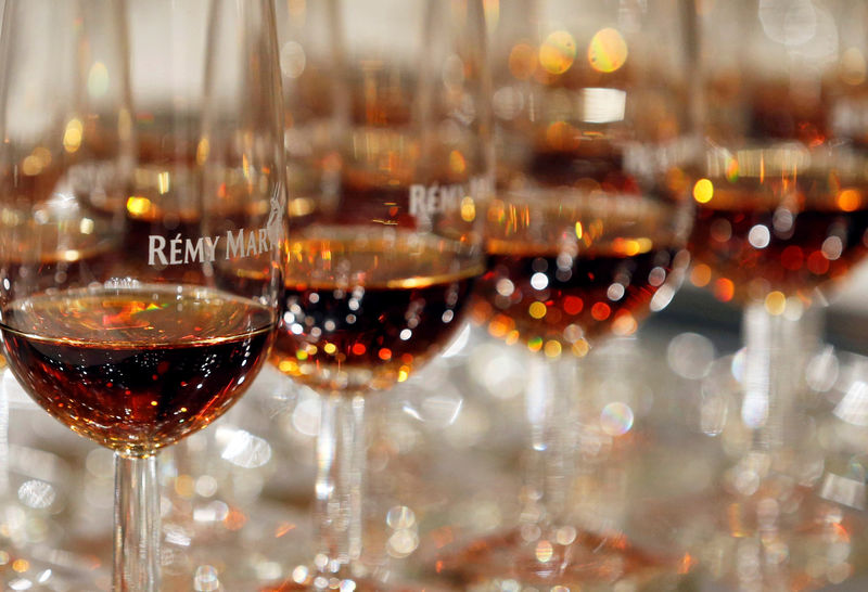 © Reuters. FILE PHOTO: Glasses of Cognac are displayed at the Remy Martin headquarters in Cognac, southwestern France