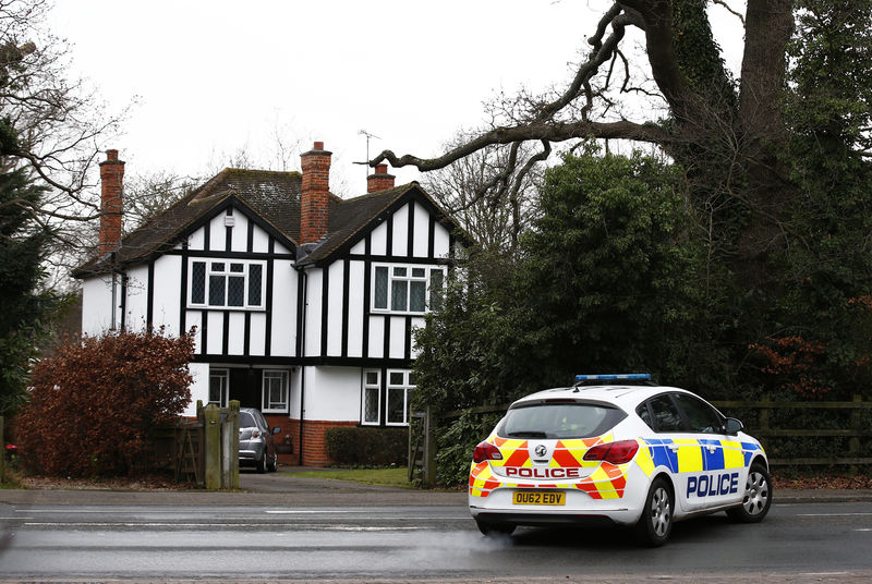 © Reuters. A police car drives past an address which has been linked by local media to former British intelligence officer Christopher Steele, who has been named as the author of an intelligence dossier on President-elect Donald Trump, in Wokingham