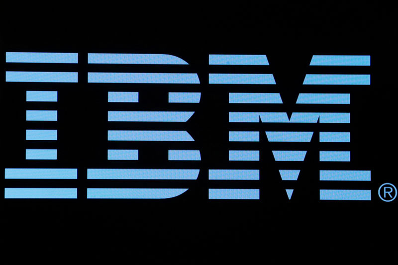 © Reuters. The logo for IBM is displayed on a screen on the floor of the NYSE in New York