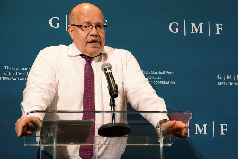 © Reuters. German Federal Minister of Economic Affairs and Energy Peter Altmeier speaks at an event in Washington